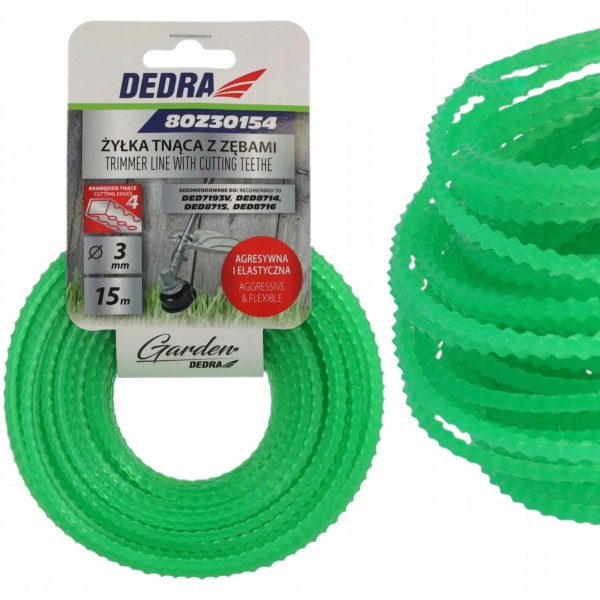 DEDRA ŻYŁKA TNĄCA Z ZĘBAMI DO PODKASZARKI AGRESYWNA 3,0MM x 15M 80Z30154