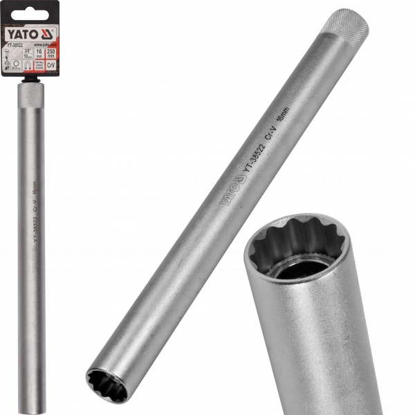 YATO KLUCZ NASADOWY NASADKA DO ŚWIEC 16MM DŁUGA 250mm NAPĘD 3/8'' YT-38522 YATO KLUCZ NASADOWY NASADKA DO ŚWIEC 16MM DŁUGA 250mm NAPĘD 3/8'' YT-38522
