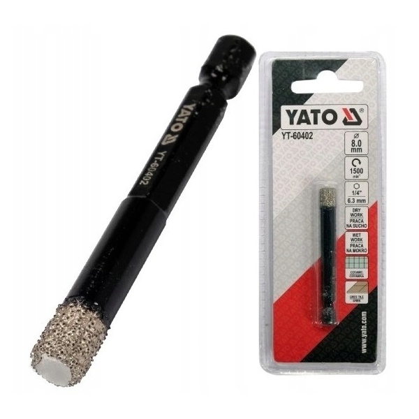 YATO DIAMENTOWE WIERTŁO DO GRESU 8MM NA SUCHO I MOKRO HEX YT-60402 YATO DIAMENTOWE WIERTŁO DO GRESU 8MM NA SUCHO I MOKRO HEX YT-60402