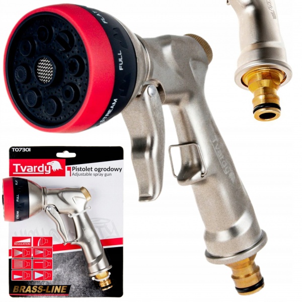 PISTOLET OGRODOWY 8-FUNKCJI Z MOSIĘŻNYM PRZYŁĄCZEM BRASS-LINE TVARDY T07301 PISTOLET OGRODOWY 8-FUNKCJI Z MOSIĘŻNYM PRZYŁĄCZEM BRASS-LINE TVARDY T07301