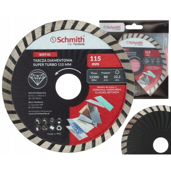 SCHMITH TARCZA DIAMENTOWA DO ZBROJONEGO BETONU CERAMIKI SUPER TURBO 115mm