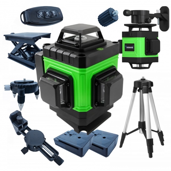 POZIOMICA LASEROWA LASER KRZYŻOWY ZIELONY SAMOPOZIOMUJĄCA 4D 360 2 BATERIE