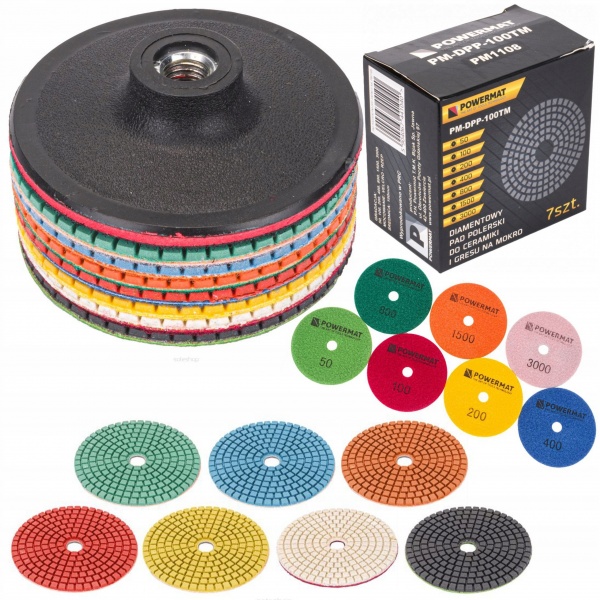 TARCZA DIAMENTOWA ZESTAW DO SZLIFOWANIA GRESU DYSK POWERMAT PM-DPP-100TM