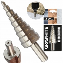 GRAPHITE WIERTŁO STOPNIOWE STOŻKOWE CHOINKOWE 4-20MM DREWNA PLASTIKU 54T303