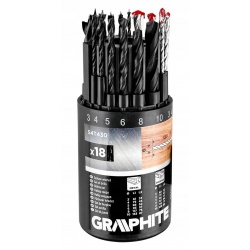 GRAPHITE ZESTAW 18el WIERTEŁ DO METALU DREWNA CEGŁY: 3, 4, 5, 6, 8, 10 MM