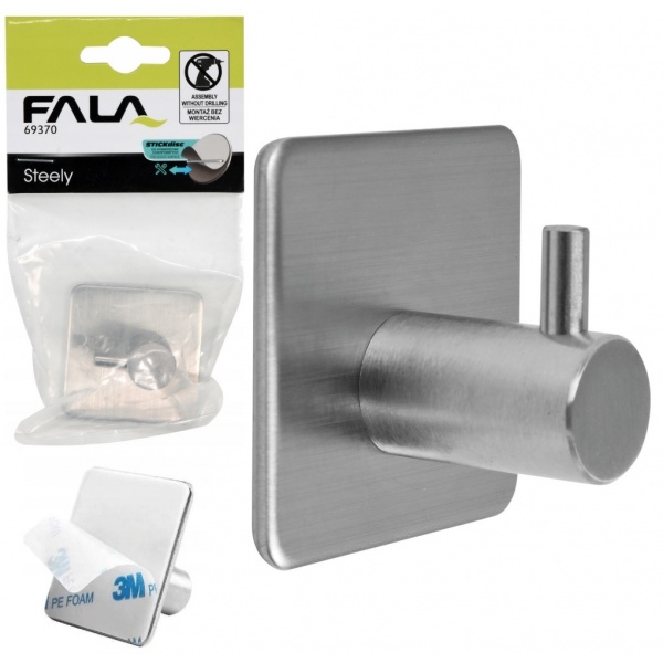 FALA WIESZAK POJEDYNCZY HACZYK STEELY Z TAŚMĄ 3M SREBRNY INOX 45x45 69370 FALA WIESZAK POJEDYNCZY HACZYK STEELY Z TAŚMĄ 3M SREBRNY INOX 45x45 69370