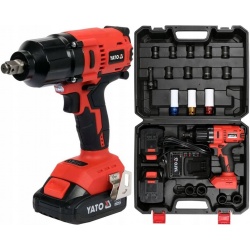 YATO KLUCZ UDAROWY BEZSZCZOTKOWY DO KÓŁ 18V 1/2'' 700nm 2x3Ah + 3 NASADKI