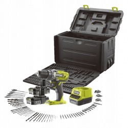 RYOBI WIERTARKO WKRĘTARKA AKUMULATOROWA 18V 2x2Ah 2 Aku + AKCESORIA WALIZKA