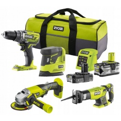 RYOBI ZESTAW COMBO SZLIFIERKA WKRĘTARKA PIŁA + TORBA 18V 4Ah+2Ah 8 SZTUK
