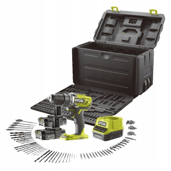 RYOBI WIERTARKO WKRĘTARKA AKUMULATOROWA 18V 2x2Ah 2 Aku + AKCESORIA WALIZKA RYOBI WIERTARKO WKRĘTARKA AKUMULATOROWA 18V 2x2Ah 2 Aku + AKCESORIA WALIZKA