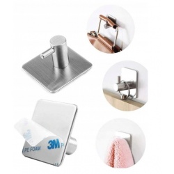 FALA WIESZAK POJEDYNCZY HACZYK STEELY Z TAŚMĄ 3M SREBRNY INOX 45x45 69370