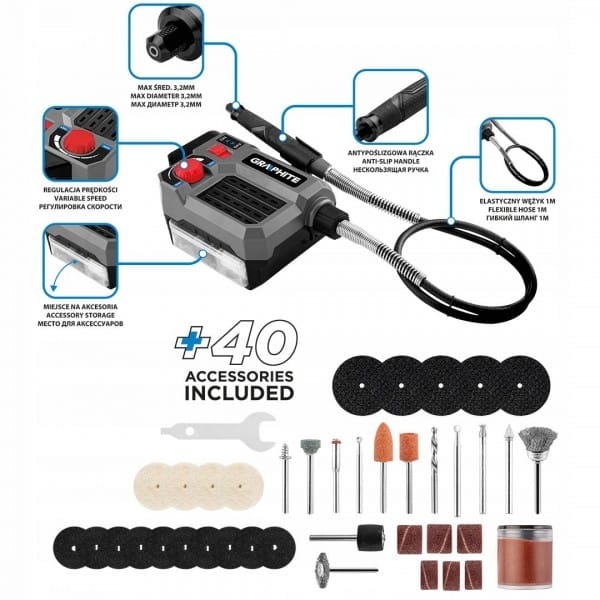 GRAPHITE MULTISZLIFIERKA AKU 18V + AKCESORIA +2AH