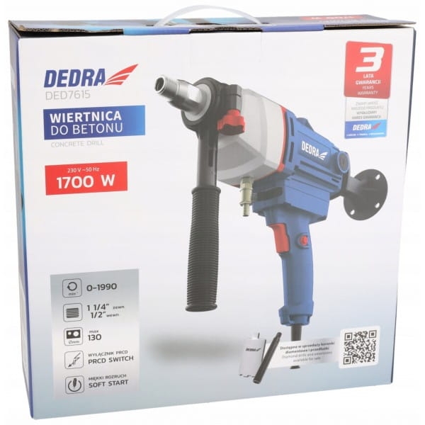DEDRA WIERTNICA DO BETONU 1700W 130MM 1 1/4" OTWORNICA KAMIENIA SOFT START