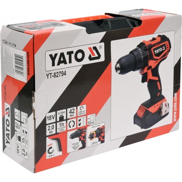 YATO WKRĘTARKA WIERTARKA AKUMULATOROWA BEZSZCZOTKOWA 18V +2Ah 42Nm YT-82794