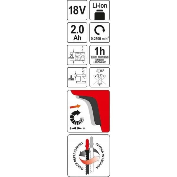 YATO WYRZYNARKA AKUMULATOROWA 18V + BATERIA 2 Ah