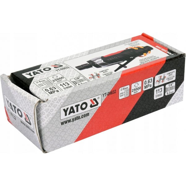 YATO SZLIFIERKA PROSTA PNEUMATYCZNA 6MM 1/4" REGULACJA PRĘDKOŚCI YT-09632
