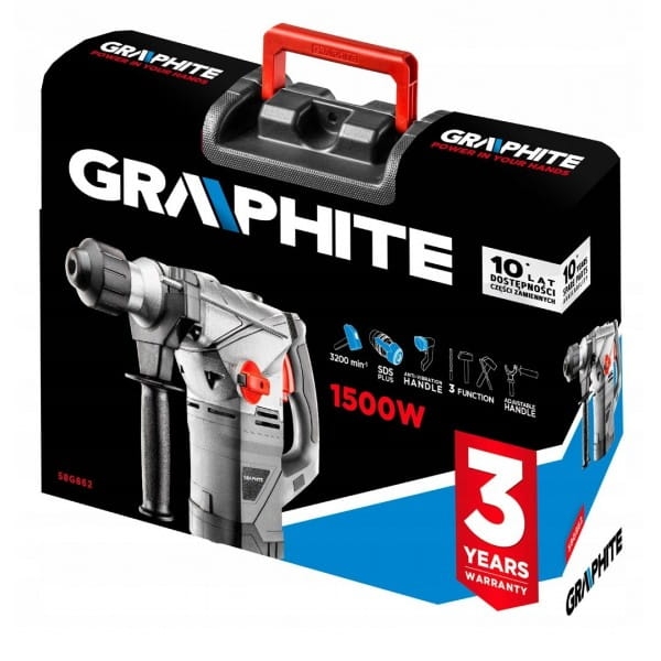 GRAPHITE MŁOT UDAROWY SDS+ 1500W 58G862 4,5J WALIZKA OSPRZĘT DŁUTO WIERTŁO