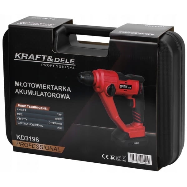 MŁOT UDAROWY 2J BEZSZCZOTKOWY 2X4AH AKUMULATOR 21V WALIZKA 3 WIERTŁA KD3196