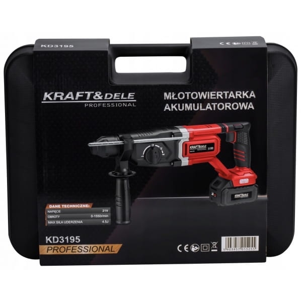 MŁOT UDAROWY AKUMULATOROWY 21V 4,5J SDS+ BEZSZCZOTKOWY 2X4AH WALIZKA KD3195