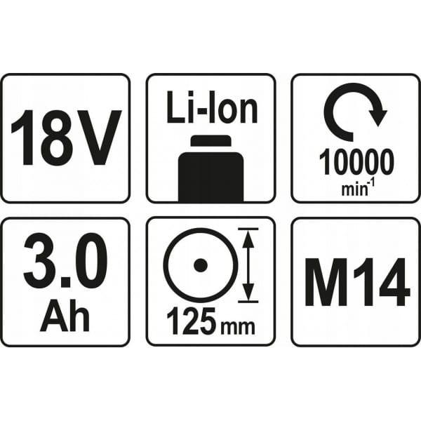 SZLIFIERKA KĄTOWA AKUM 125 YATO 18V YT-82828 2X3AH