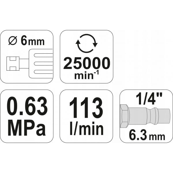 YATO SZLIFIERKA PROSTA PNEUMATYCZNA 6MM 1/4" REGULACJA PRĘDKOŚCI YT-09632