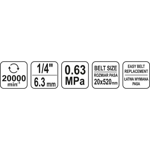 YATO TAŚMOWA SZLIFIERKA POLERKA PNEUMATYCZNACZOŁG CZOŁOWA 20X520MM YT-09742