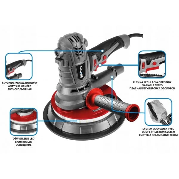 GRAPHITE SZLIFIERKA DO GIPSU 900W 180MM LED 59G263