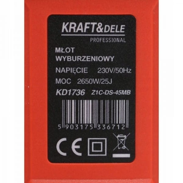 MŁOT WYBURZENIOWY KUJĄCY UDAROWY MOCNY 2650W SDS MAX 25J + DŁUTA WALIZKA