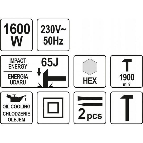YATO MŁOT WYBURZENIOWY 65J CHŁODZONY OLEJEM YT-82001 HEX 1600W CEGŁA ŻELBET