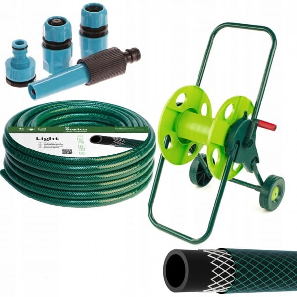 WÓZEK BĘBEN + WĄŻ OGRODOWY 30M 3/4'' + ZRASZACZ