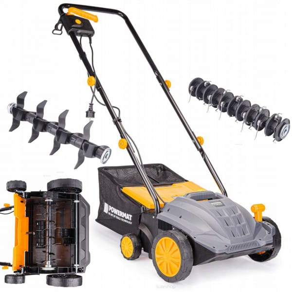 AERATOR WERTYKULATOR ELEKTRYCZNY Z KOSZEM 3W1 2550W WERTYKULACJA 38CM WAŁKI