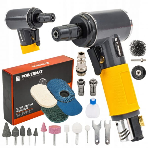 SZLIFIERKA PNEUMATYCZNA 6,3 BAR 1/4" 16 000/MIN +OSPRZĘT FREZY PM-SPMP-90T