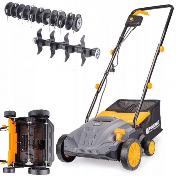 AERATOR WERTYKULATOR ELEKTRYCZNY Z KOSZEM 3W1 2550W WERTYKULACJA 38CM WAŁKI