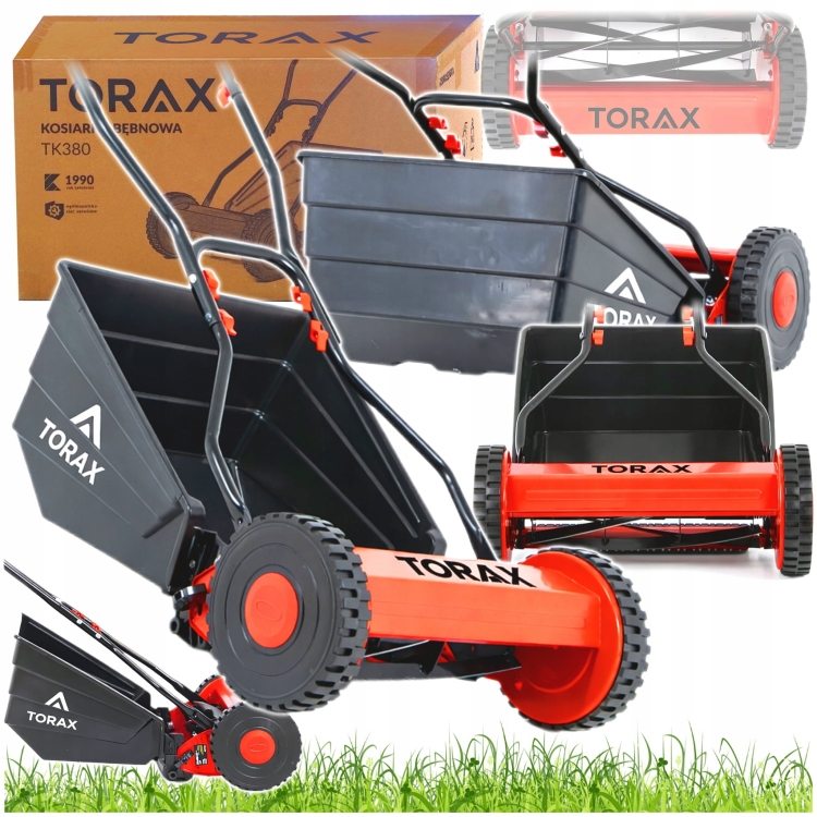 KOSIARKA RĘCZNA BĘBNOWA TK380 MECHANICZNA WRZECIONOWA KOSZ 18L PCHANA 38cm