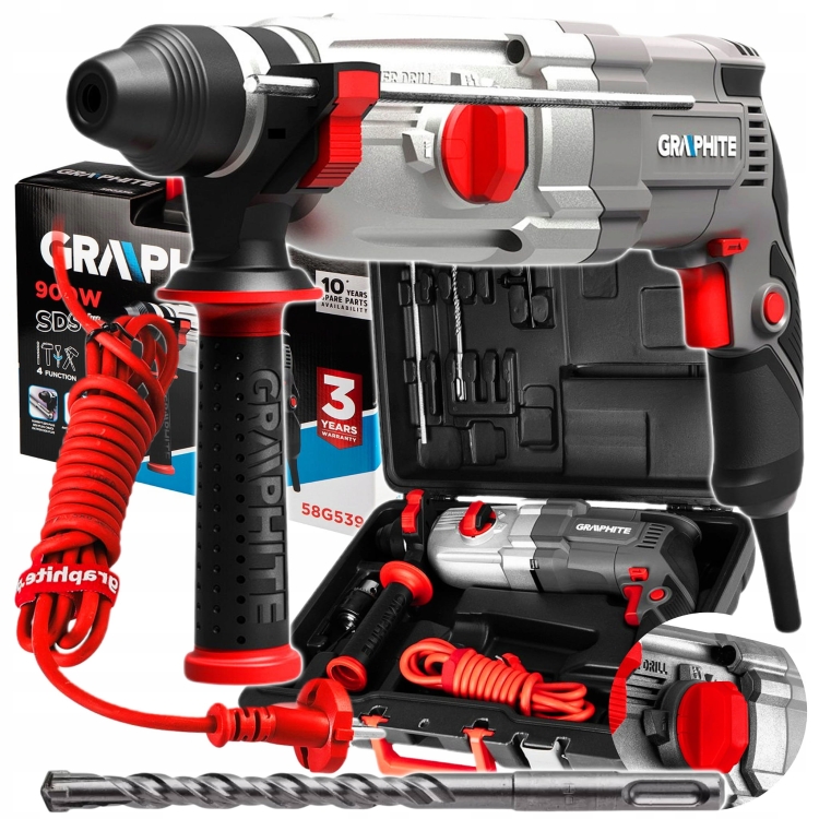 GRAPHITE MŁOTOWIERTARKA SDS+ UDAR 3.4J 900W 4 FUNKCJE WIERTARKA 58G539