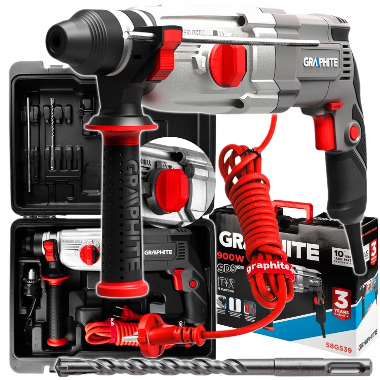 GRAPHITE MŁOTOWIERTARKA SDS+ UDAR 3.4J 900W 4 FUNKCJE WIERTARKA 58G539
