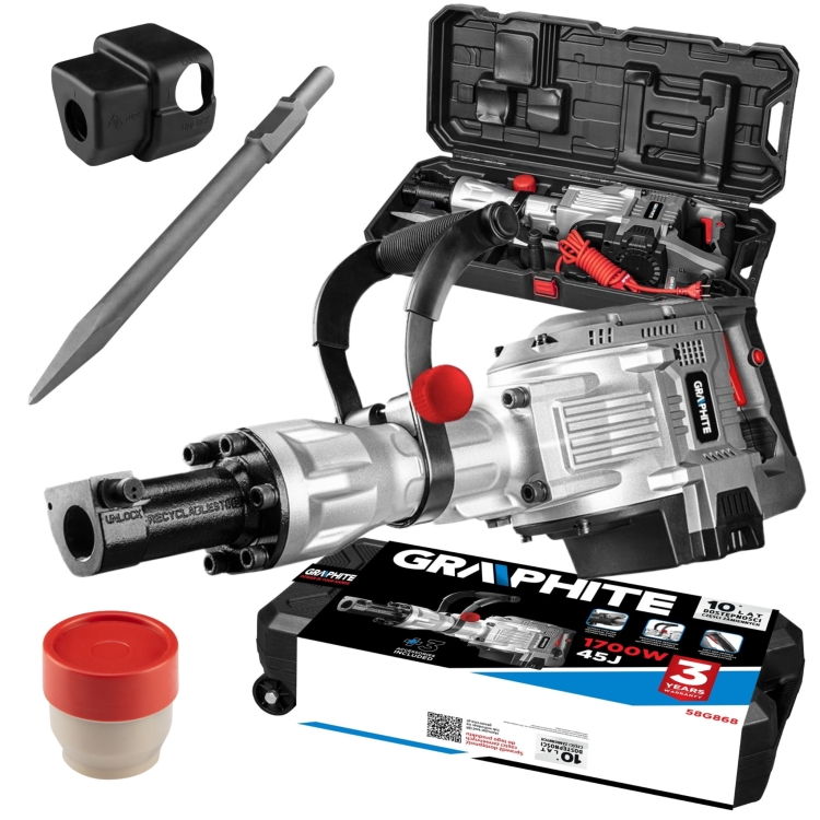 GRAPHITE MŁOT WYBURZENIOWY 45J HEX 30MM 1700W 1500RPM +DŁUTO WALIZKA 58G868