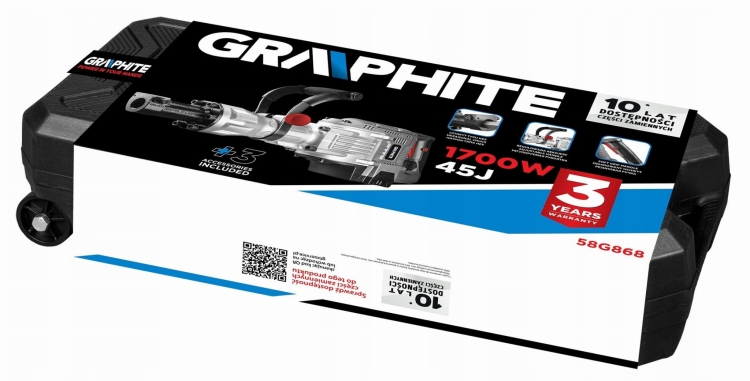 GRAPHITE MŁOT WYBURZENIOWY 45J HEX 30MM 1700W 1500RPM +DŁUTO WALIZKA 58G868