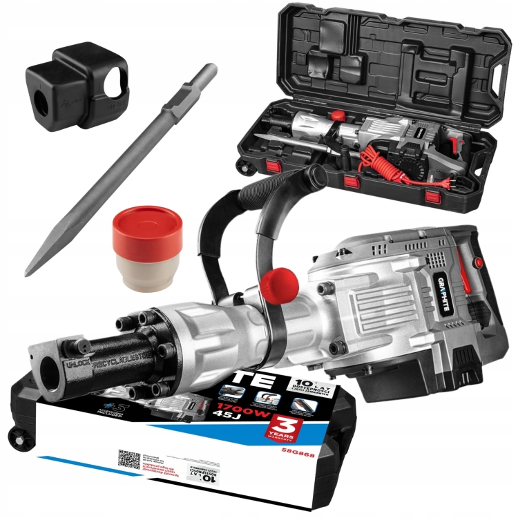 GRAPHITE MŁOT WYBURZENIOWY 45J HEX 30MM 1700W 1500RPM +DŁUTO WALIZKA 58G868