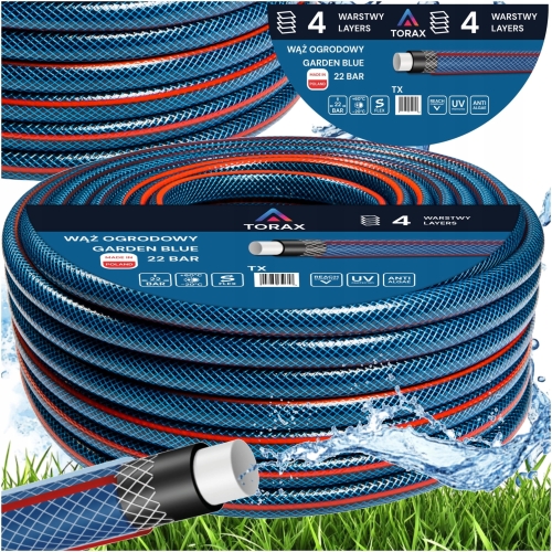 WĄŻ OGRODOWY 4-WARSTWOWY 22 BAR 3/4" 30M WZMOCNIONY DO WODY PRODUKT POLSKI