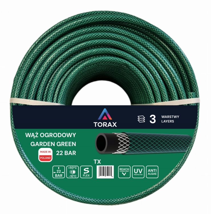 WĄŻ OGRODOWY 3 WARSTWOWY 25BAR 1/2" 100M DO WODY ELASTYCZNY POLSKI +ZŁĄCZKI