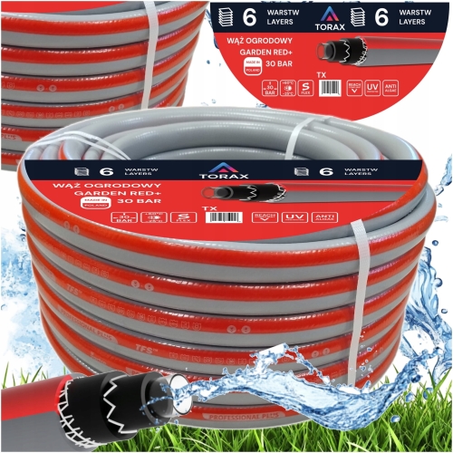 WĄŻ OGRODOWY 6-WARSTWOWY DO POMPY 30BAR 1'' 1CAL 50M GARDEN RED+ POLSKI