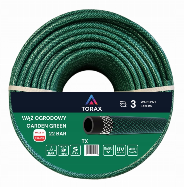 WĄŻ OGRODOWY 3 WARSTWOWY 25BAR 1/2" 50M DO WODY ELASTYCZNY POLSKI +ZŁĄCZKI