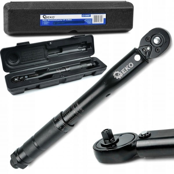 GEKO KLUCZ DYNAMOMETRYCZNY 1/4" 5-25NM BLACK HD 270MM WALIZKA G10067
