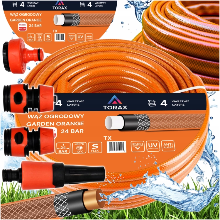 WĄŻ OGRODOWY 4-W 24 BAR 3/4'' 50m WZMOCNIONY DO WODY POLSKI ZRASZACZ+ YATO