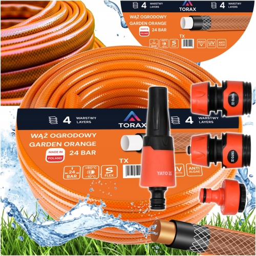 WĄŻ OGRODOWY 4-W 24 BAR 1/2'' 20m WZMOCNIONY DO WODY POLSKI ZRASZACZ+ YATO