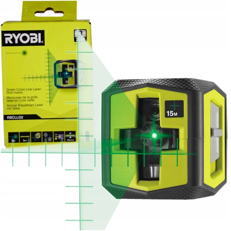 RYOBI RYOBI LASER KRZYŻOWY POZIOMICA LASEROWA ZIELONA WIĄZKA 15m RBCLLG2
