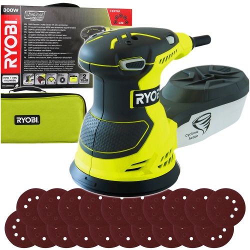 RYOBI SZLIFIERKA MIMOŚRODOWA OSCYLACYJNA ROS300A 300W 125MM TORBA 20XPAPIER