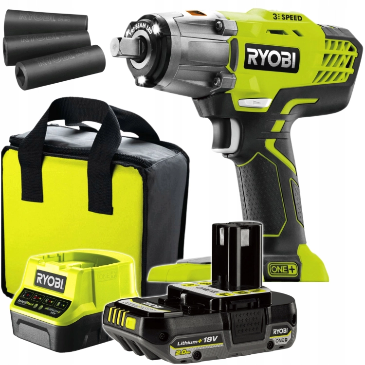 RYOBI KLUCZ UDAROWY 18V AKUMULATOROWY 2,0AH 400NM NASADKI TORBA R18IW3-120S