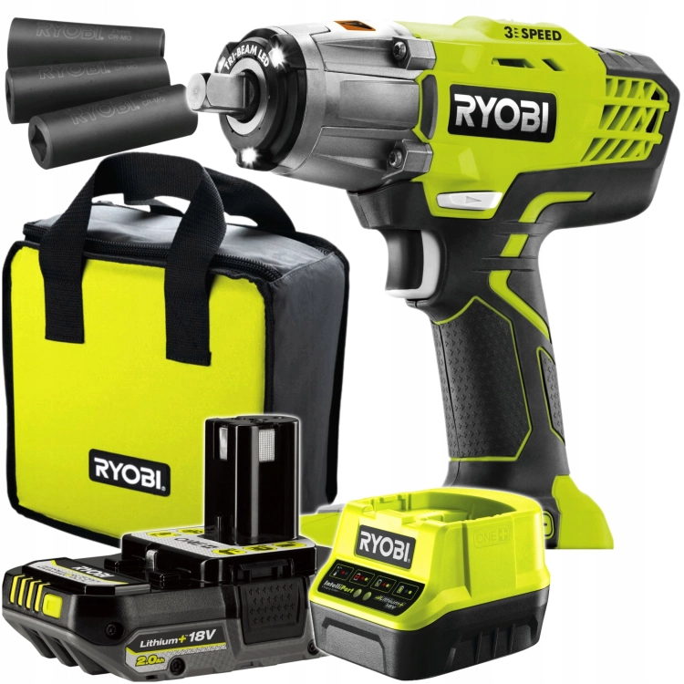 RYOBI KLUCZ UDAROWY 18V AKUMULATOROWY 2,0AH 400NM NASADKI TORBA R18IW3-120S